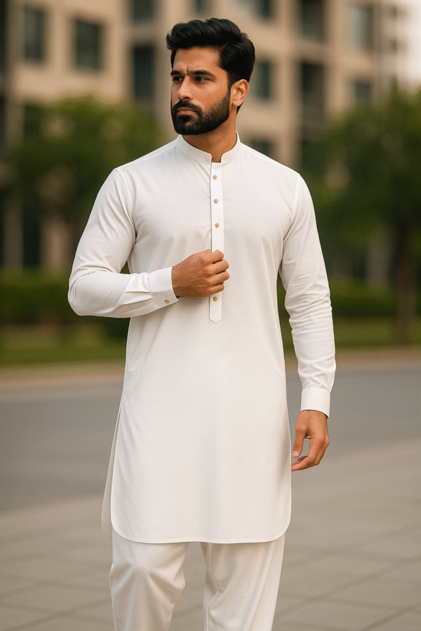 Gulahmeed's White Cotton Suit